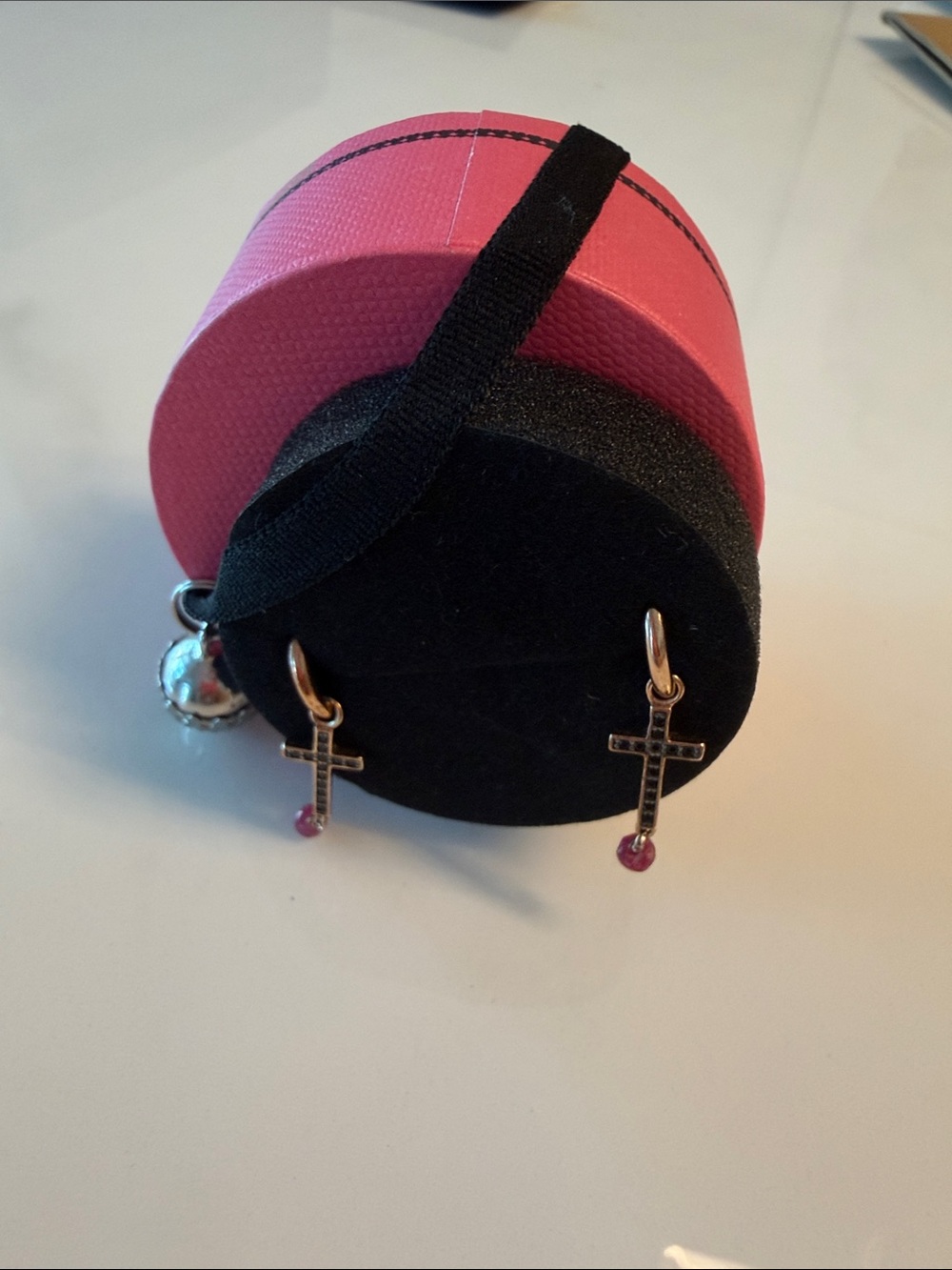 Tous Gold Cross Drop Earrings with Pink Accent